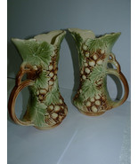 Pair Vintage 1950s McCoy Glazed Art Pottery Vases Grapes &amp;Vine Leaves 2T... - $56.80 CAD