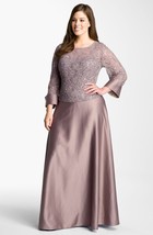 JS Collections V-Back Lace &amp; Satin A-Line Gown Plus Sz 24W Champagne - £87.34 GBP