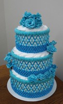 Turquoise Blue Elegant Themed Baby Girl Shower Decor 3 Tier Diaper Cake ... - £66.88 GBP