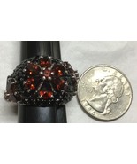 STS 925 Sterling Silver Red Garnets &amp; Black Stone Cocktail Ring Size 7 1/4 - £43.36 GBP
