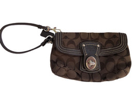  NWOT Coach Wristlet Dark Brown Signature Canvas zip top closure - £23.08 GBP