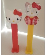 Hello Kitty PEZ Candy Dispensers Set Of 2 Lot Crystal Clear Red Bow Sanr... - $13.99