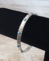 Vintage Bracelet / Bangle - Hammered Silver Tone with Turquoise Tone Detail - $15.99