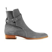 New Handmade JodhPur Gray Suede Leather Ankle Strap Boots for Men&#39;s - £118.61 GBP