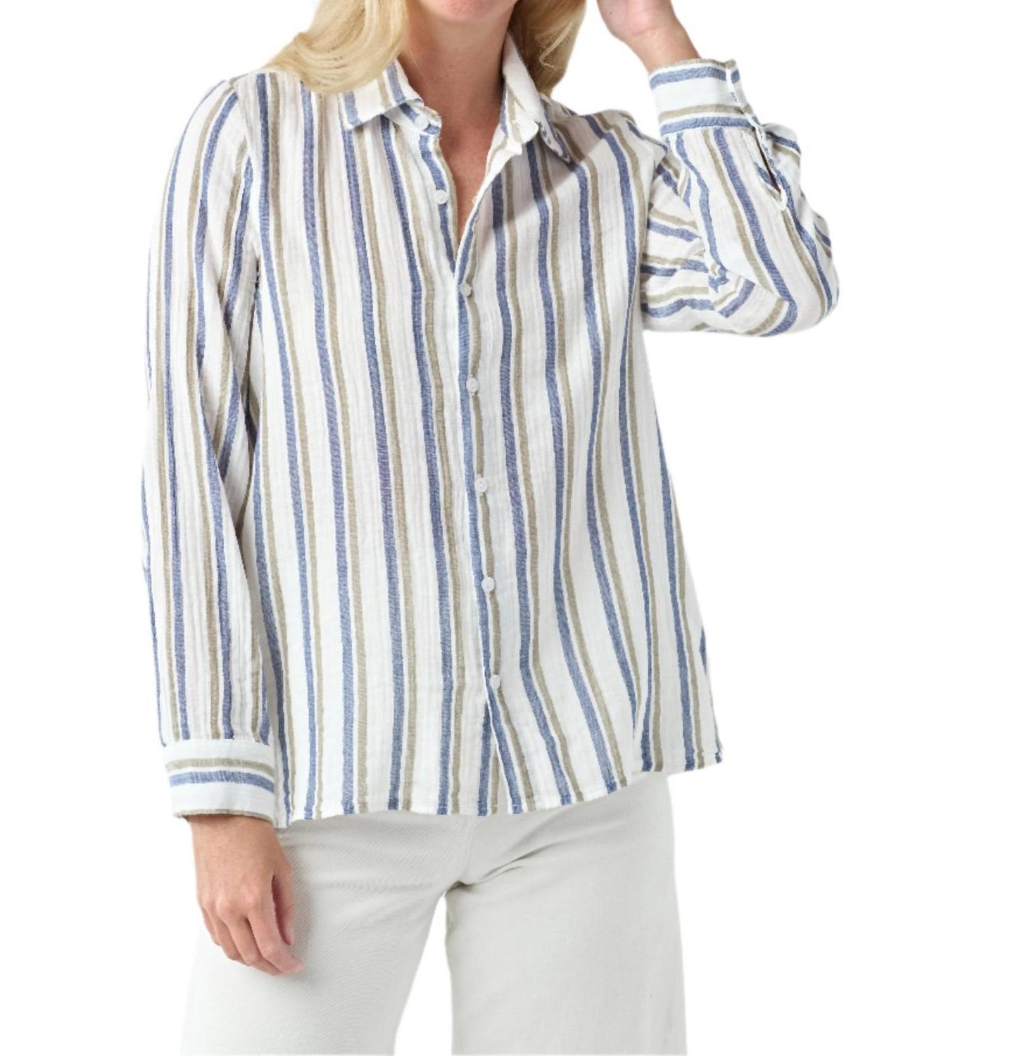 Red Haute Striped Gauze Button Down Shirt Size L - $94.05