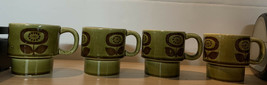 Set Of 4 Vintage Avocado Green Stackable Mugs - £29.85 GBP