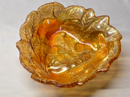 Vintage Indiana Glass Nut Bowl Candy Dish Loganberry Carnival Amber Irid... - $219.29 MXN
