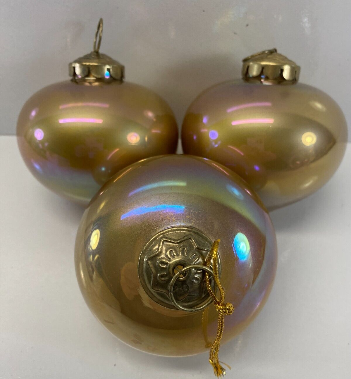 Primary image for Set of 3 Pottery Barn Large Gold Mercury Glass Christmas Ornaments