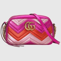 Gucci GG Marmont Small Matelassé Shoulder Bag Purse in Pinks &amp; Red Brand New - £1,572.41 GBP