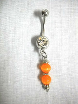 New Hand Made Orange Cats Eye Beads Fancy Charm On Dazzling Clear Cz Belly Ring - £4.68 GBP