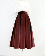 Women Winter Velvet Midi Pleated Skirt Brown Holiday Midi Pleated Skirt Plus image 3