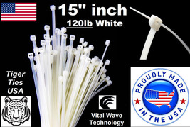 100 White 15&quot; inch Wire Cable Zip Ties Nylon Tie Wraps 120lb USA Made Ti... - £21.24 GBP