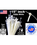 100 White 15&quot; inch Wire Cable Zip Ties Nylon Tie Wraps 120lb USA Made Ti... - £21.21 GBP