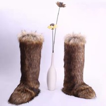 Winter Thigh High Fluffy Boots Ladies Furry Faux Long Warm Shoes Women New Desig - £82.49 GBP