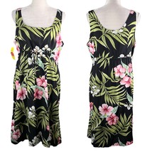 Puanani Dress XL Black Floral Hawaiian Midi Tropical New - $39.00