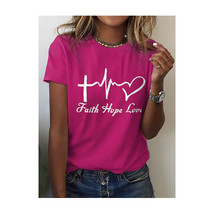 Faith Hope Love Heart   Motivational T Shirt Round Neck Short Sleeve Pin... - £13.94 GBP