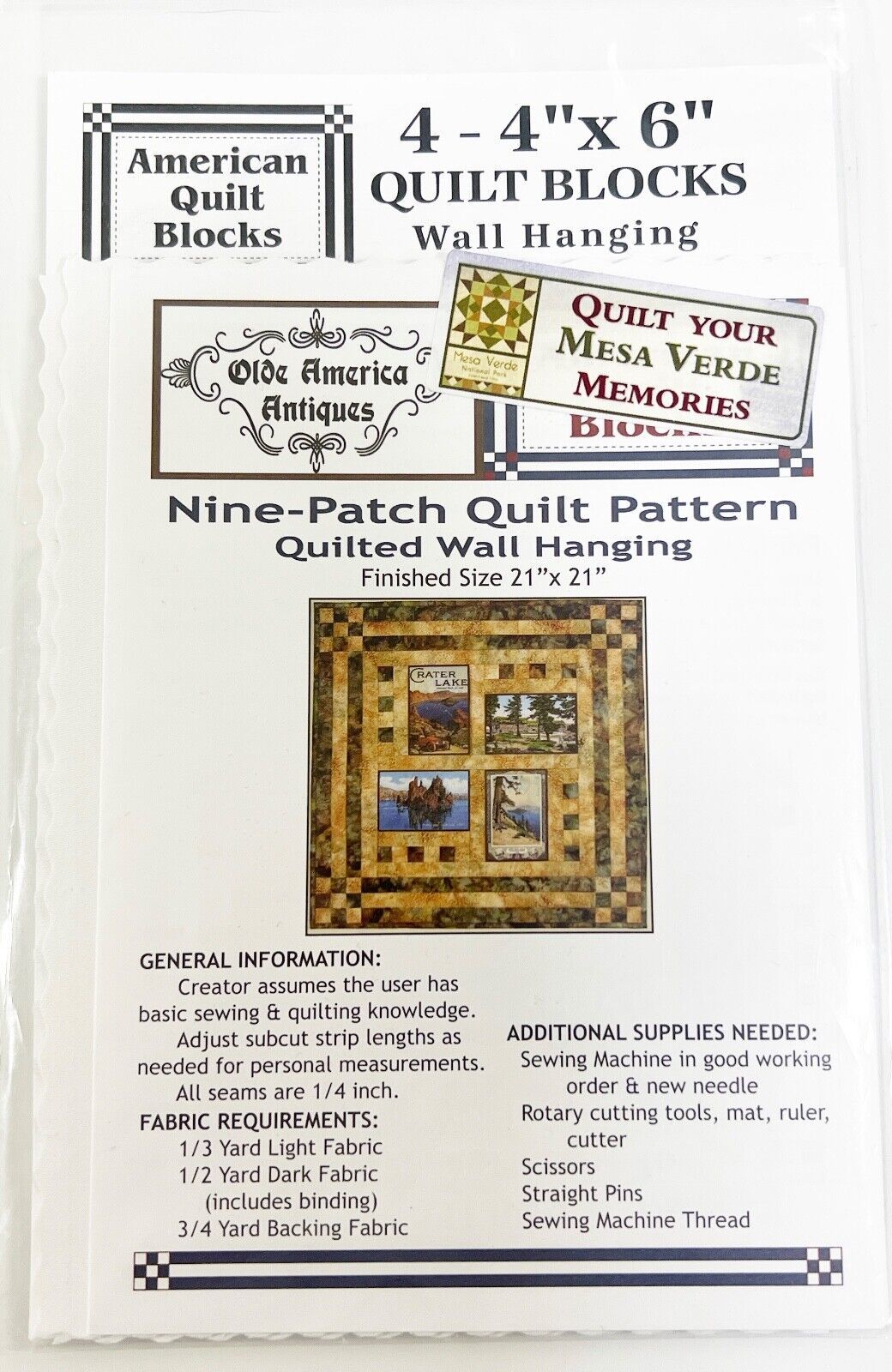 Nine-Patch Quilt Pattern Quilted Wall Hanging Mesa Verde Memories - $4.94