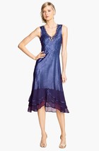 Komarov Ruffle Hem Midi Dress Sz Petite P/S Blue Ombre - £79.86 GBP