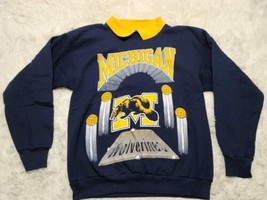 VintageMichigan Wolverines Collared Sweatshirt L Mascot Spellout Pullove... - $27.26