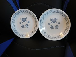 2 ea Corelle Blue Hearts Dessert Plates 6.5&quot; - £3.98 GBP