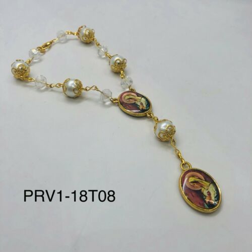 Rosa Mística Catholic Medal Hanging Pearl Traveler&#39;s One Decade Auto Ros... - $9.00