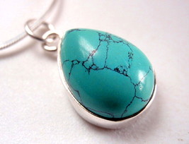 Blue Turquoise Teardrop Pear Shaped 925 Sterling Silver Pendant New - £6.22 GBP