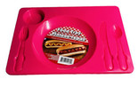 Dinner Lunch Food Trays Plastic w Flatware 5 Sections 10”x14.3”, Pink - $9.78