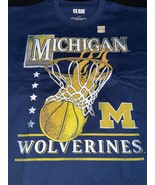 Michigan Wolverines Retro Fire Basketball T-Shirt Blue Large College Vau... - $47.32 CAD