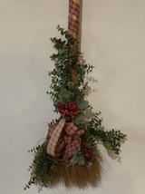 Vintage Christmas Broom Wall or Door Decoration Wreath 32 Inch Tall Handmade - £8.04 GBP