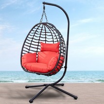 Outdoor Rattan Hanging Oval Egg Chair in Stock, 37&quot;Lx35&quot;Dx78&quot;H - Red - $369.74