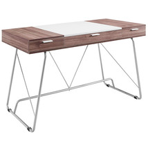 Modern Dual-Toned Wood Writing Desk White Center Birch Ends 2 Drawers Mid Cent. - £118.48 GBP