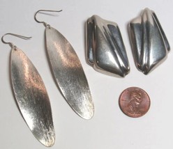 2 Pair Lot Modernist Leaf Geometric Deco Sterling Silver Earrings 35.8 Grams - £70.34 GBP