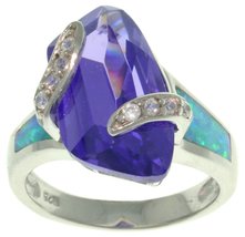 Jewelry Trends Sterling Silver Created Blue Opal and Freeform Purple CZ ... - £30.05 GBP