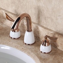 Rose Gold  widespread bathroom Lav Sink faucet Lever handles basin mixer... - £87.04 GBP