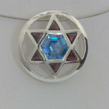 Pendant Blue Spinel Rhodolite Garnet Hexagonal Six Point Star Silver Design 469 - £171.07 GBP