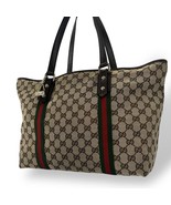 GUCCI GG Canvas Leather Tote Bag Brown Beige Charm Large A4 Fits MBb0413 - $7,582.82 MXN