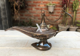 Antique Aladdin Brass Genie Oil Lamp Nautical Chirag Incense Burner 6 inch item - £32.35 GBP