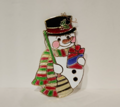 Vintage Giftco Inc Plastic Sun Catcher Snowman with Broom &amp; Present - £7.02 GBP