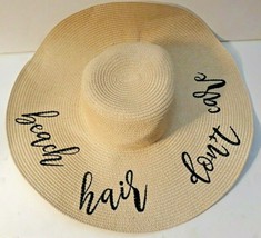 Women&#39;s Floppy Beach Sun Hat Large Brim Embroidered Summer Straw  /Vacation, - £11.64 GBP