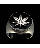 Sterling silver ring Ganja Sativa Marijuana leaf Weed symbol with Black ... - £74.75 GBP