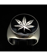 Sterling silver ring Ganja Sativa Marijuana leaf Weed symbol with Black ... - $95.00
