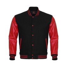Super Stylish Varsity Letterman Baseball Jacket Black Body &amp; Red Leather... - $86.90+