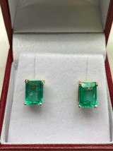 1.20 Ct Emerald Cut CZ Green Emerald Stud Earrings 14K Yellow Gold Plated - £24.12 GBP