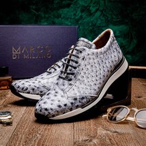 Hand painted genuine ostrich quill Sneaker Shoes Scanno Newspaper gray image 10