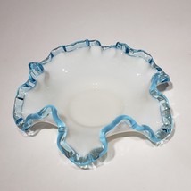 Fenton Aqua Crest Crimped Rim Milk Glass Bowl 6x2&quot; Blue White Candy Dish - $68.95