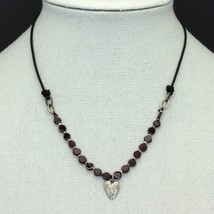 Dainty Retired Silpada Sterling Leather Cord Garnet Bead Heart Necklace N1898 - £31.85 GBP