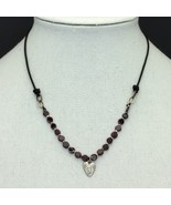 Dainty Retired Silpada Sterling Leather Cord Garnet Bead Heart Necklace ... - £31.38 GBP