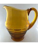 Art Deco Duncan &amp; Miller Amber Depression Glass Horizontal Ribbed Pitche... - $157.28 CAD