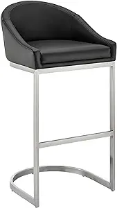 Benjara Lina 28 Inch Bar Stool Chair, Metal Cantilever Base, Faux Leathe... - $761.99