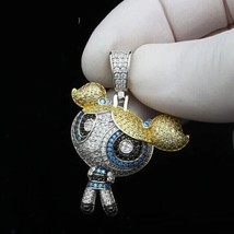 3Ct Lab-Created Diamond Power puff Girls Bubbles Pendant 14k White Gold Plated - £235.00 GBP